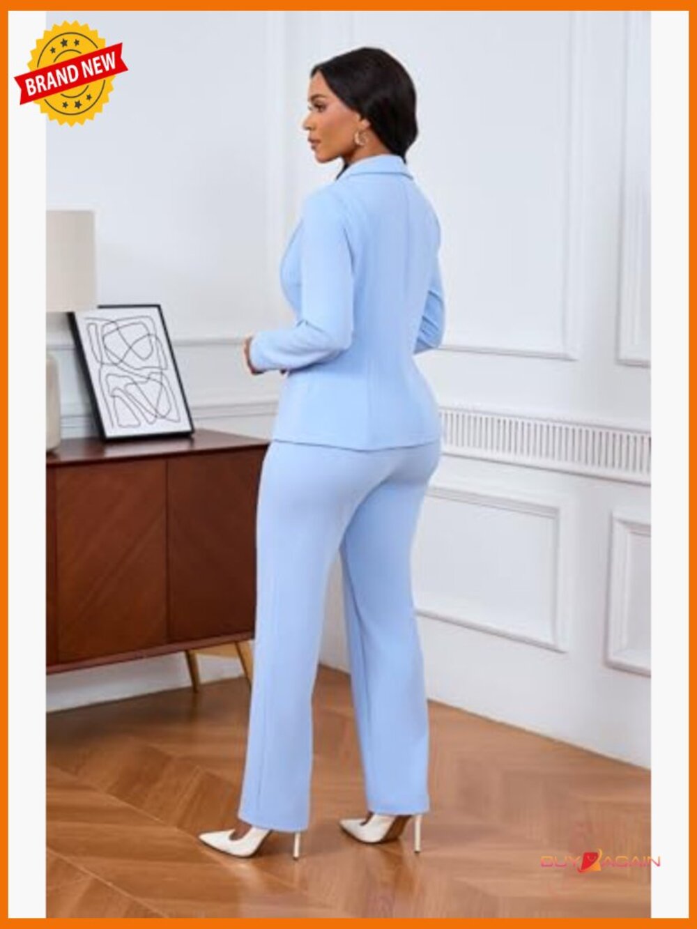 Women's 2-Piece Blazer & Straight Leg Pant Suit Set - Office Professional - Picture 5 of 7